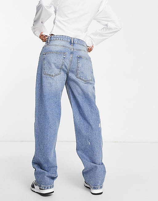 Gå forud Savant fornuft ASOS DESIGN baggy boyfriend jeans with thigh rip in mid blue | ASOS