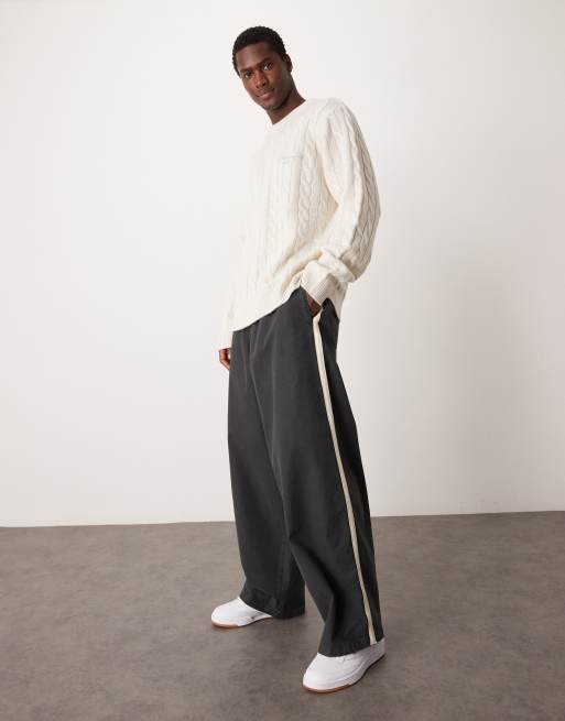 ASOS DESIGN - Baggy broek met ballonpijpen en streep aan de zijkant in antracietgrijs