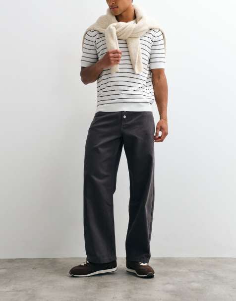 ASOS DESIGN - Baggy broek met zichtbare knopen in antracietgrijs - view 1