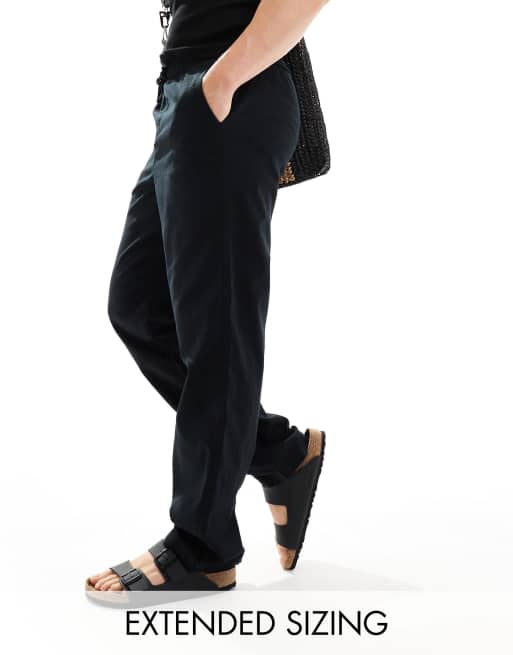 ASOS DESIGN - Baggy broek van linnenmix met elastische taille in zwart 
