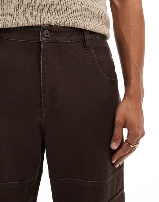 ASOS DESIGN baggy cargo canvas trouser in heavy canvas in brown, 3 of 5