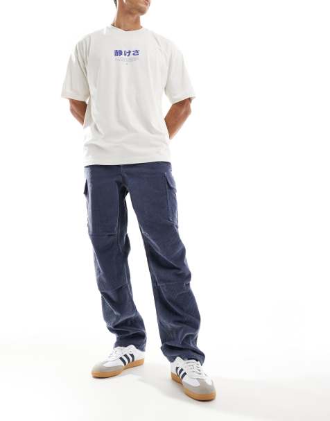 ASOS DESIGN baggy cargo cord pants in blue - view 1