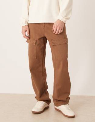 Asos Design Baggy Cargo Pants In Brown