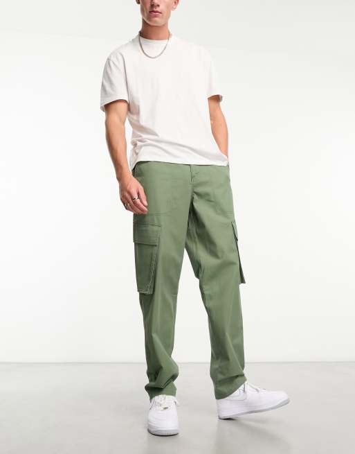 ASOS DESIGN loose cargo pants with elasticized waist in washed green