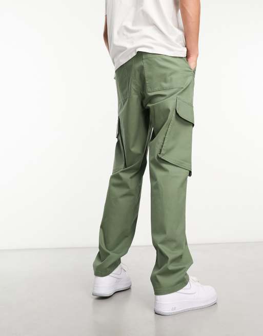 ASOS DESIGN embroidered slouchy cargo pants in khaki