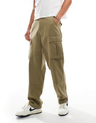 Asos Design Baggy Cargo Pants In Khaki-green