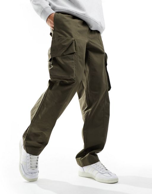 ASOS DESIGN baggy cargo pants in ripstop with elasticated waist in Khaki