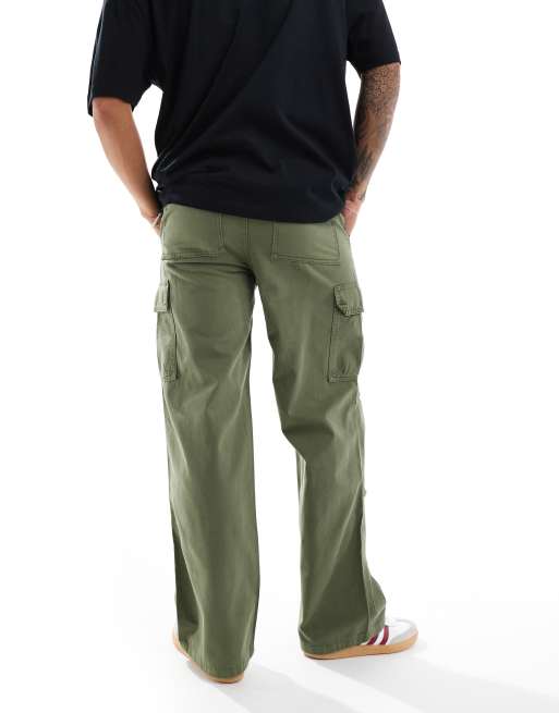ASOS DESIGN baggy cargo pants with knee pleats in khaki , 2 of 5