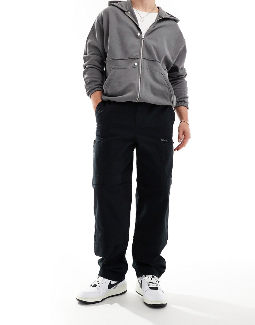 baggy cargo pants with patch in black