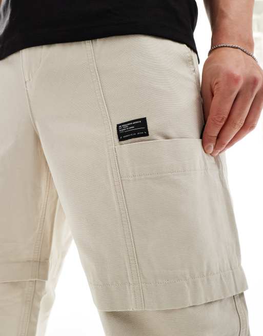ASOS DESIGN baggy cargo pants with patch in stone, 4 of 5