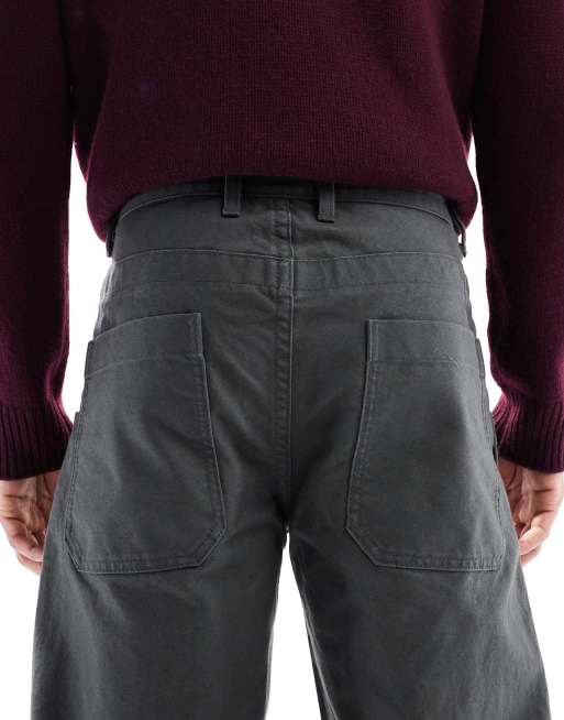 ASOS DESIGN baggy cargo trousers in charcoal canvas, 4 of 5