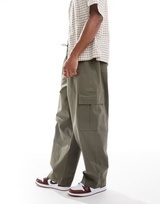 ASOS DESIGN - Baggy cargobroek met trekkoord in kaki, 2 van 5