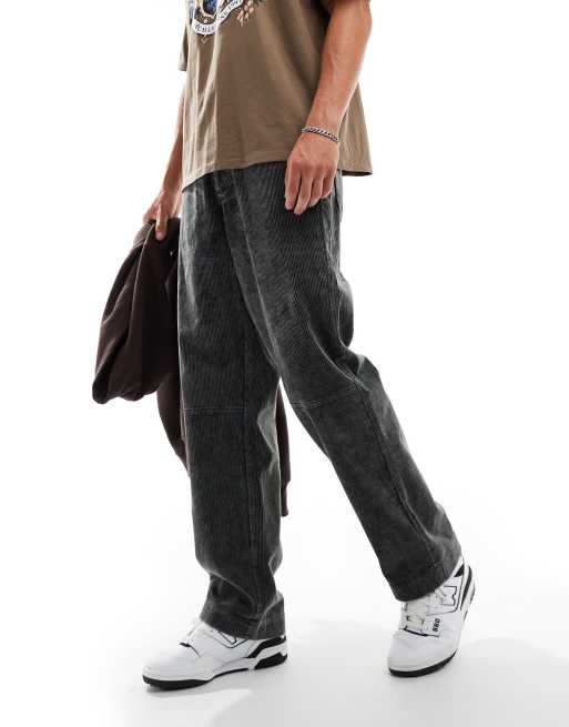 ASOS DESIGN - Baggy cargobroek van corduroy in blauw met wassing 