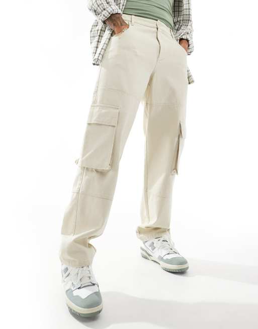 ASOS DESIGN - Baggy cargobroek van zwaar canvas in stone