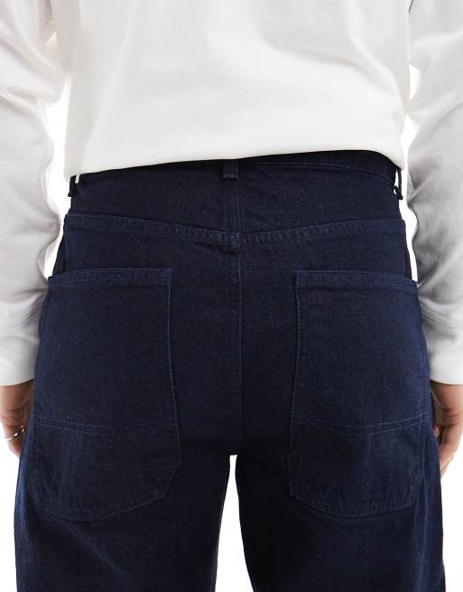 ASOS DESIGN baggy carpenter jean with front pocket detail in dark wash blue, 4 of 5