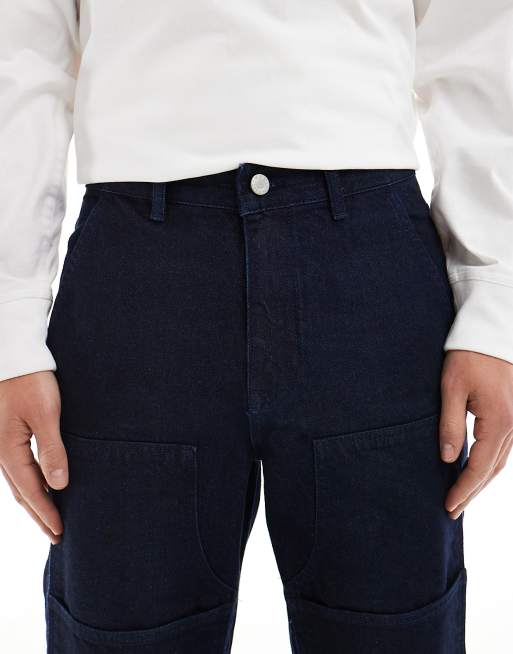 ASOS DESIGN baggy carpenter jean with front pocket detail in dark wash blue, 5 of 5