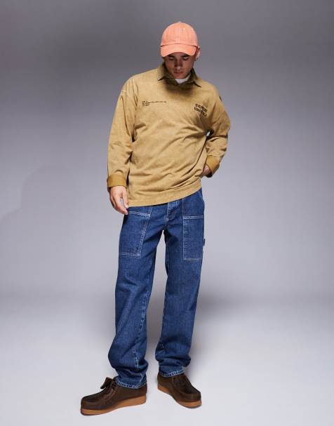 ASOS DESIGN baggy carpenter jeans in dark wash blue - view 1