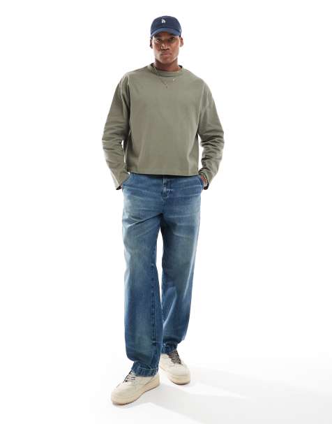 ASOS DESIGN baggy carpenter jeans in dark wash blue - view 1