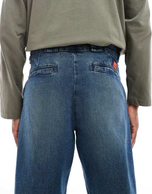 ASOS DESIGN baggy carpenter jeans in dark wash blue, 4 of 5