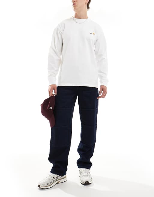 ASOS DESIGN baggy carpenter jeans with front pocket detail in light wash blue