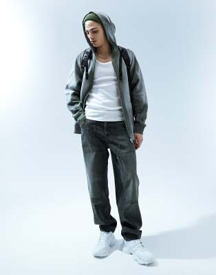 Washed Adjustable Waist Baggy Carpenter Jeans