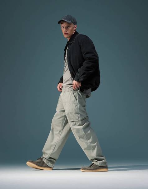 ASOS DESIGN baggy carpenter pants with zip details in washed grey - view 1