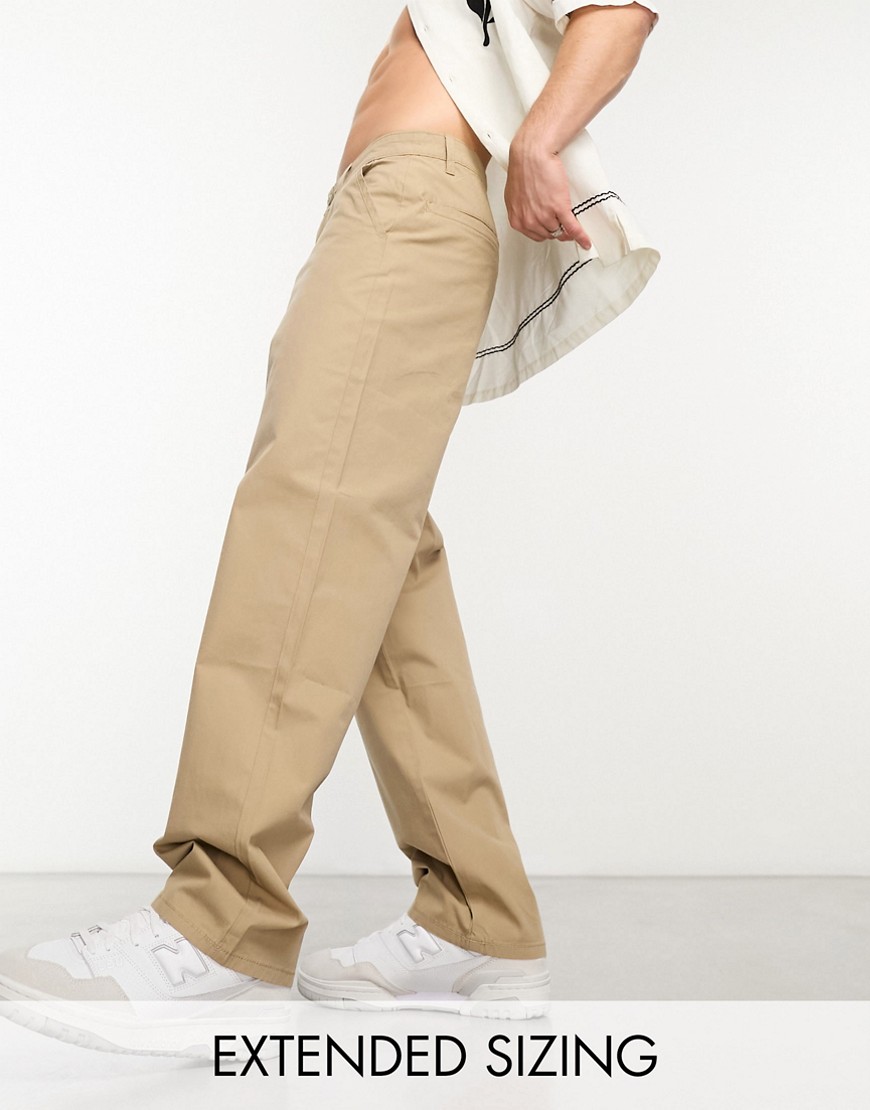 ASOS DESIGN baggy chinos in stone paper touch-Green