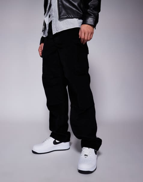 ASOS DESIGN baggy cord cargo pants in black - view 1