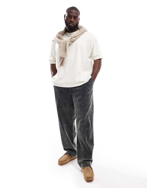 ASOS DESIGN baggy cord cargo trousers in washed blue 