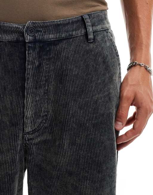 ASOS DESIGN baggy cord cargo trousers in washed blue 