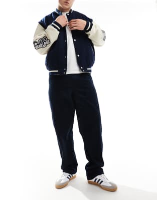 ASOS DESIGN baggy cord pants in navy-Gray