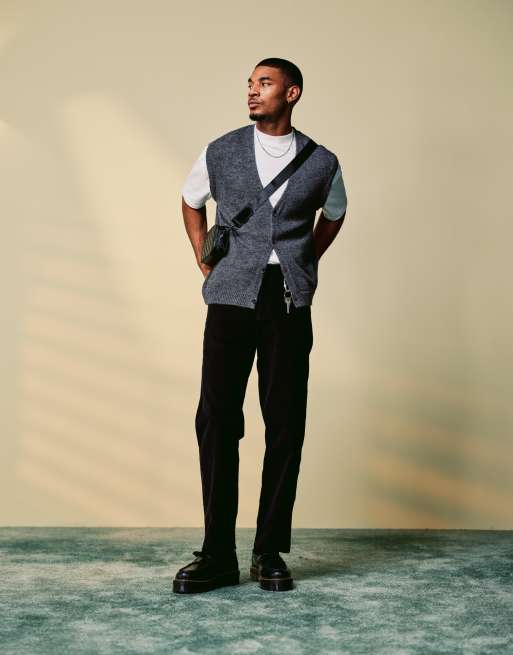 ASOS DESIGN baggy cord trouser in black 