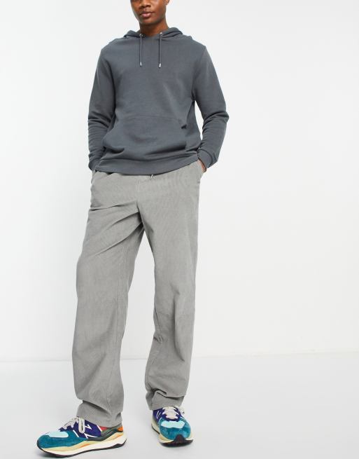 ASOS DESIGN baggy cord trousers in charcoal