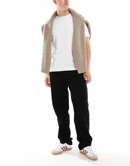 ASOS DESIGN - Baggy corduroy broek met bies opzij in zwart 