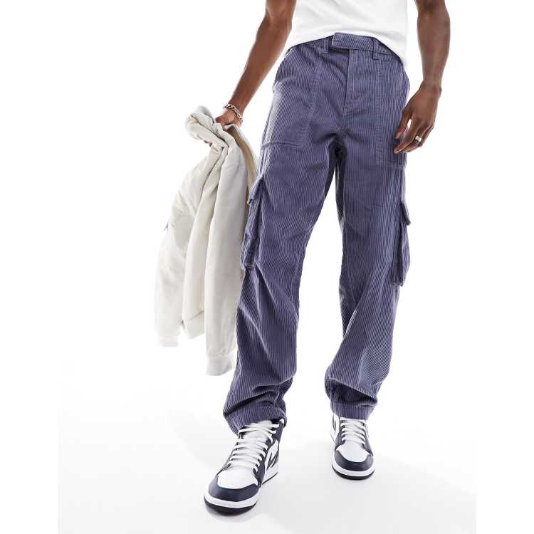 ASOS DESIGN baggy corduroy cargo pants in blue ASOS