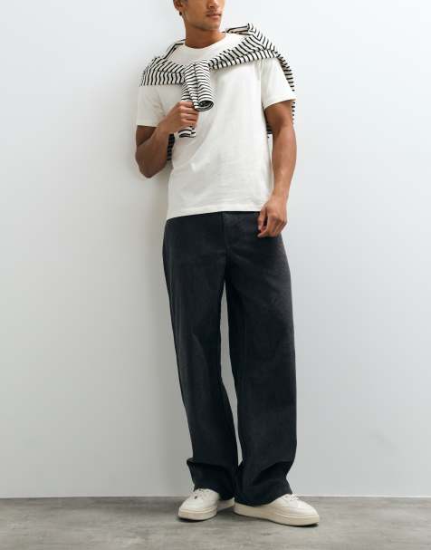 ASOS DESIGN baggy corduroy trousers in charcoal