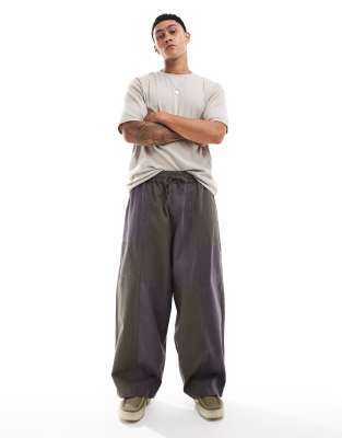 Asos Design Baggy Cropped Ballloon Pants In Dark Khaki-green