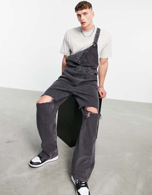 Black 2024 ripped dungarees