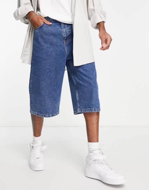 ASOS DESIGN oversized baggy denim shorts in mid wash