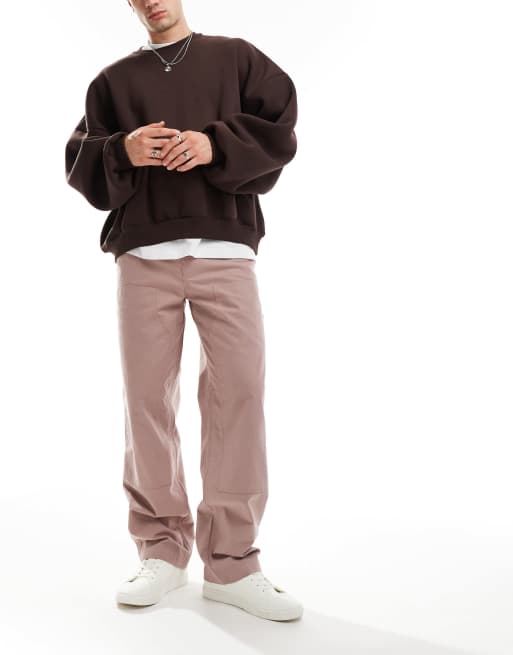 ASOS DESIGN baggy fit chino trouser with carpenter detail in brown