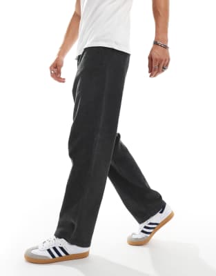 Asos Design Baggy Fit Corduroy Pants In Charcoal-black