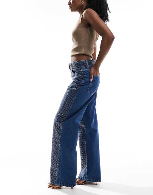 ASOS DESIGN – Baggy Fit-Jeans in Gold und Dunkelblau mit Strass, 3 von 5