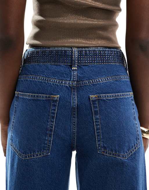 ASOS DESIGN – Baggy Fit-Jeans in Gold und Dunkelblau mit Strass, 4 von 5