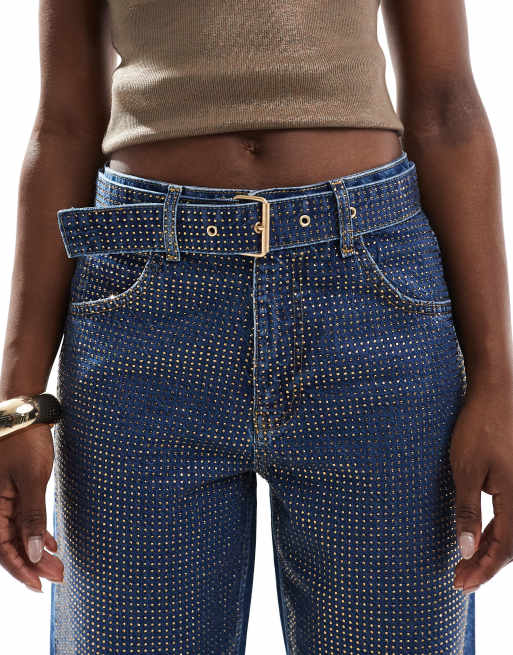 ASOS DESIGN – Baggy Fit-Jeans in Gold und Dunkelblau mit Strass, 5 von 5