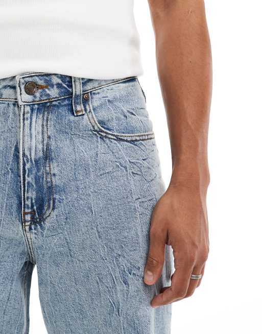 ASOS DESIGN baggy fit jeans with heavy acid wash in light wash blue  , 4 of 5