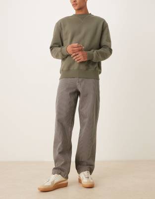 Asos Design Baggy Fit Jeans With Hickory Stripes In Brown
