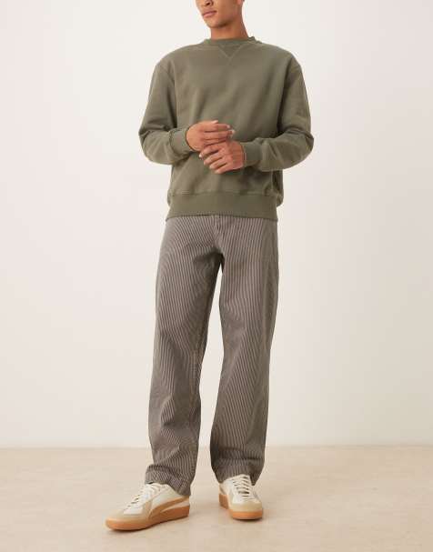 ASOS DESIGN baggy fit jeans with hickory stripes in navy and brown - view 1