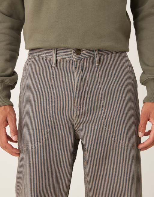 ASOS DESIGN baggy fit jeans with hickory stripes in navy and brown, 5 of 5