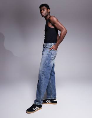 Asos Design Baggy Fit Jeans With Vintage Tint In Blue