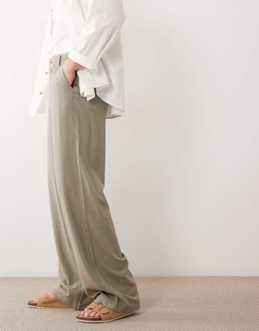 ASOS DESIGN – Baggy Fit Leinenmix-Hose in Khaki, 3 von 5